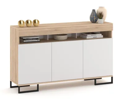 Produktbild von Große Kommode Fernsehschrank LUNA 3D Golden Sonoma Eiche/Weiß Matt 120cm