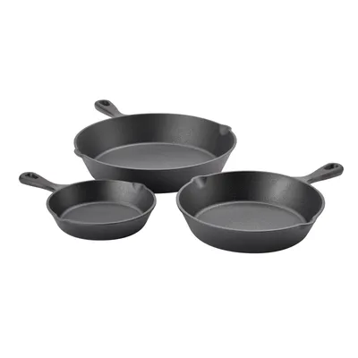 Produktbild von TAINO 3er Set Gusseisen-Pfanne mit Stielgriff und Ausguss