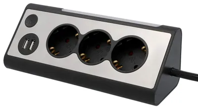 Image de Multiprise Unitec à 3 prises, 1,4 m, avec 2 ports USB, noir