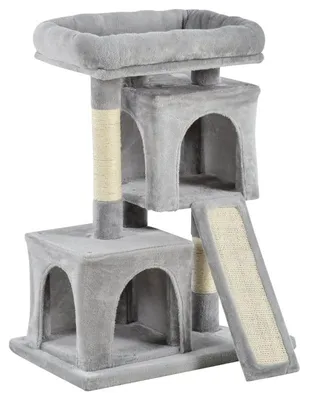 Zdjęcie produktu dla Kratzownik - Kratzownik z 2 domkami i miejscem do leżenia | Kolor: Szary | Wymiary: 59x39x83 cm