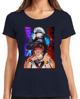 Zdjęcie produktu dla Koszulka damska Jujutsu Kaisen Gojo Satoru Sukuna Flame Blindfold Gift, granatowy, L