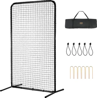 Produktbild von VEVOR I-Typ für Schlägerkäfig 1220 x 910 x 2130 mm Baseball- und Softball-Sicherheitsschirm Körperschutz Tragbarer Schlagschirm mit Tragetasche & Bodenpfählen, Outdoor Baseball-Pitching-Netz Schwarz