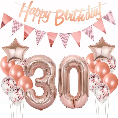 Produktbild von Deko Set 30. Geburtstag Roségold Luftballons Girlande Banner für Frauen