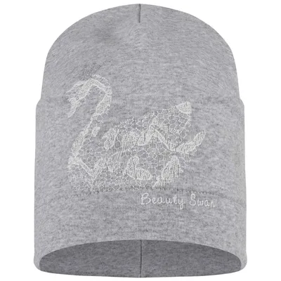 Produktbild von Mütze Übergangsmütze Beanie Mädchen Druck, Schwan_Grau