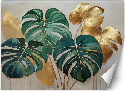 Produktbild von Vlies fototapete Monstera-Blätter Botanik 150x105 cm Feeby Gold inkl. Kleber einfache Montage