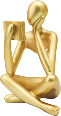 Produktbild von Goldene Frauenstatue mit Buch, Denker-Skulptur, Abstrakte Kunstfigur, Moderne Deko für Zuhause, Wohnzimmer, Schlafzimmer, Büro, Regal, Tisch oder Schreibtisch