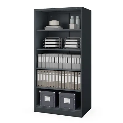 Produktbild von Jan Nowak Büroregal aus Metall, verschraubt, mit geschlossener Rückwand, anthrazit, 900 × 1850 × 600 mm: RUFUS