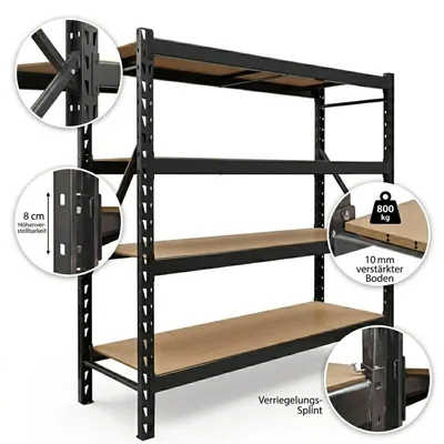 Produktbild von Schwerlastregal Emil 180x190x60 cm 3200 kg aus Stahl Stecksystem 4 Fachböden Pickregal Lagerregal