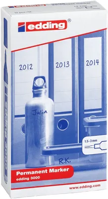 Zdjęcie produktu dla Edding 3000, Czarny, Niebieski, Brązowy, Zielony, Różowy, Czerwony, Fioletowy, Żółty, Końcówka pociskowa, Wielobarwny, Plastik, 1,5 mm, 3 mm