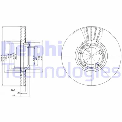 Produktbild von 2x DELPHI Bremsscheibe BG3366 für FORD Transit Mk4 Pritsche/Fahrgestell (VE83)
