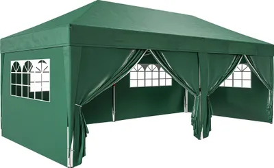 Produktbild von Pavillon ca. 6x3m Stabil Winterfest Pop-up Faltpavillon mit Fenster Reißverschlusstür Seitenteilen UV Schutz