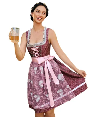 Produktbild von YesFashion Damen Dirndl 2tlg. Midi Trachtenkleid Bavarian Festlich Dirndlkleid mit Dirndlschš¹rze fš¹r Weinrot 34