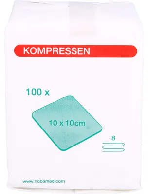 Produktbild von NOBAMED Mullkompressen 10 x 10 cm unsteril 8-fach, 100 St. Kompressen