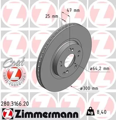Produktbild von 2x ZIMMERMANN Bremsscheibe 280.3166.20 für HONDA Accord VII Limousine (CL CN)