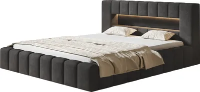 Obrázek produktu pro Čalouněná postel AMBER s LED osvětlením Manželská postel 180 x 200 cm s roštem a podnoží, barva: tmavě šedá