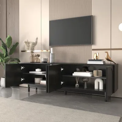 Immagine prodotto di Mobile TV nero opaco - 175x38x56 cm - Design scandinavo moderno - Mobile TV standard