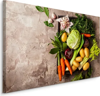 Produktbild von Fabelhafte Canvas LEINWAND BILDER 70x50 cm XXL Kunstdruck Gemüse Kiste Karotten Salat