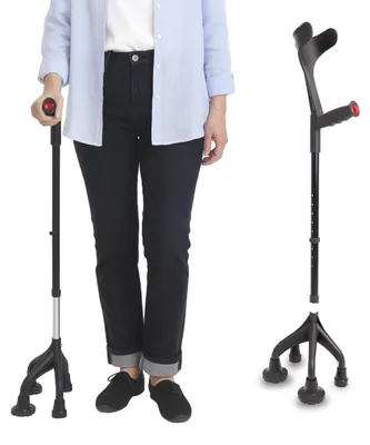 Produktbild von KMINA Krücke mit 4 Füßen, Gehhilfe verstellbar 78 bis 98 cm, Schwarz