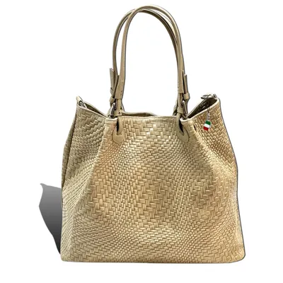 Produktbild von Handtasche beige taupe Florence Tasche abstraktes Flechtmuster Leder D2OTF163N