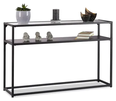 Immagine prodotto di Tavolino moderno in vetro con ripiano aggiuntivo, dimensioni 70,5x110x30 cm, colore nero
