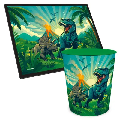 Produktbild von ITENGA Kinder Papierkorb Schreibtischunterlage Set - ca. 11 Liter - Dinosaurier - DINO WORLD