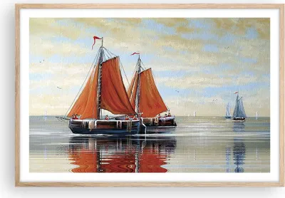 Produktbild von Gerahmtes Poster - Rahmen in heller Eiche - Segelschiffe Öl Orange - 91,5x61 cm - Wand Bild - Wanddeko - Wandbilder - Kunstposter - Wandposter - Bilderrahmen - Bilder - Kunstdruck - P2NAA91x61-4404