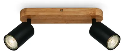 Image de B.K.Licht Plafonnier à spot orientable 27x6x8,5cm Rectangulaire 2x GU10 Vintage Bois & Métal Noir Plafonnier d'intérieur Cuisine, salon, chambre