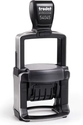 Produktbild von Trodat Professional Datumstempel 54045, Text max. 45mm rund, individuelle Stempelplatte mit Ihrem Wunschtext, Stempelkissen schwarz