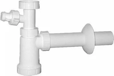 Produktbild von Waschtisch-Siphon mit Überwurfmutter und mit Abzweig 5/4', Abfluss 40mm, Kunststoff