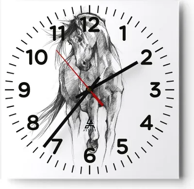 Produktbild von Wanduhr - Quadrat - Glasuhr - Pferd Galopp Tier - 40x40cm - Schleichendes Uhrwerk - Lautlos - zum Aufhängen bereit - Dekoration Modern - Wanddekoration aus Glas - C4AC40x40-5080