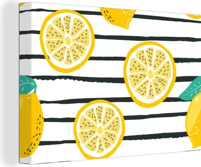 Produktbild von OneMillionCanvasses® - Leinwandbilder - 140x90 cm, Zitronen - Sommer - Muster, Wandbilder Kunstdruck Wanddekoration