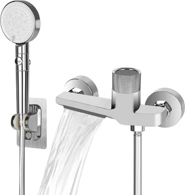 Badewannenarmatur mit Handbrause, Thermostat, Wasserfall, Chrom