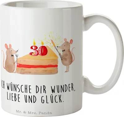 Produktbild von Mr. & Mrs. Panda Teetasse 30. Geburtstag Mäuse Kuchen - Weiß - Geschenk, Kuchenliebe, Geburtstage, Kaffeebecher, Tasse, haferl, Happy Birthday, Pott, Becher