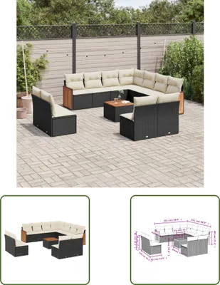 Produktbild von The Living Store 12-tlg. Garten-Sofagarnitur mit Kissen Schwarz Poly Rattan