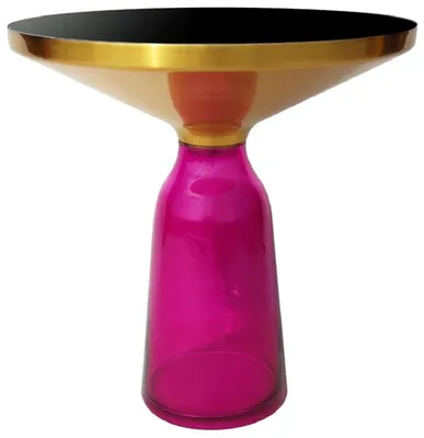 Produktbild von Casa Padrino Luxus Beistelltisch Schwarz / Gold / Lila Ø 50 x H. 53 cm - Runder Glas Tisch - Wohnzimmer Möbel - Luxus Möbel