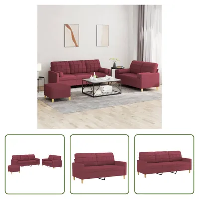 Produktbild von The Living Store 3-tlg. Sofagarnitur mit Kissen Weinrot Stoff