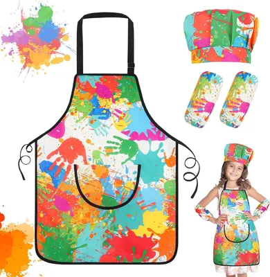 Imagen del producto de Delantales para niños de 6 a 12 años, para niñas y niños, delantales impermeables para pintar graffiti con mangas largas y bolsillos, ideales para actividades de pintura infantil