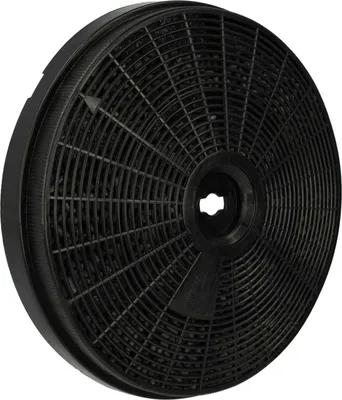 A black charcoal filter for a range hood, shown from a slightly angled front view.