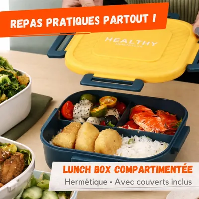 Image de Lunch Box Compartimentée 19×19×7 cm – Hermétique avec Couverts