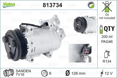 Produktbild von VALEO 813734 7V16 Klimaanlage Klimakompressor PAG 46 R134a für FORD Focus II Schrägheck (DA, HCP, DP) Focus II Kombi (DA, FFS, DS) C-MAX (DM2)