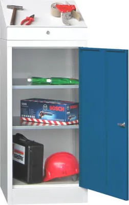 Produktbild von Stehpult mit Schrank - Vollblechtür - Zylinderschloss - 1.270x500x500 mm (HxBxT) - anthrazitgrau/feuerrot