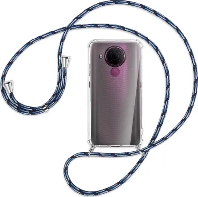 Produktbild von Handykette Backcover-Schutzhülle mit Band (Metall silberfarben) für Nokia 5.4 - Blautöne