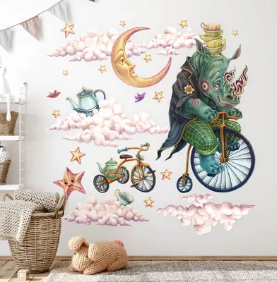 Produktbild von Feen-Tiere– Wandgestaltung – Wandbilder Kinder – Motivtapeten Set – Wanddekor Kinderzimmer – Selbstklebende Wandsticker – 60x80 cm