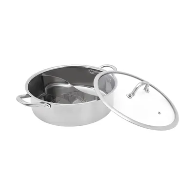 Obrázek produktu pro Hrnec na vaření z nerezové oceli 32 cm 304 Potravinářská třída Shabu Hot Pot s děličem a víkem vhodným pro indukční varnou desku Plynový sporák