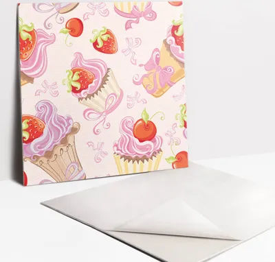 Produktbild von Fliesenaufkleber Set - 9 Stück Selbstklebende PVC Fliesen-Designs - Für Bad und Küche 30 x 30 - Bunte Fruchtmuffins