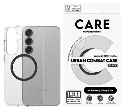 Image de Etui Care By Panzerglass Flagship Urban Combat Black Qi Do Samsung Galaxy S25+ - Przezroczysty