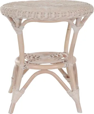 Produktbild von KRINES HOME Runder Rattan-Tisch Ø 50 cm / Beistelltisch Rund / Couchtisch Rattantisch Kaffeetisch (Vintage Weiss)