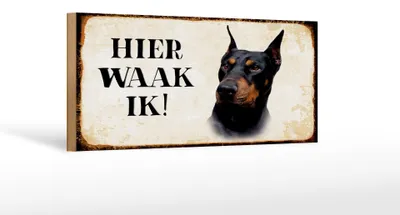 Produktbild von Holzschild Spruch 27x10cm holländisch Hier Waak ik Dobermann