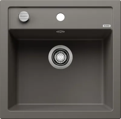 A top-down view of a gray kitchen sink.