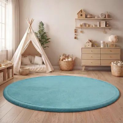 Produktbild von Kinderteppich Kinderzimmer Teppich Baby Spielteppich Flauschig Rutschfest Deko Grösse 200 cm Rund